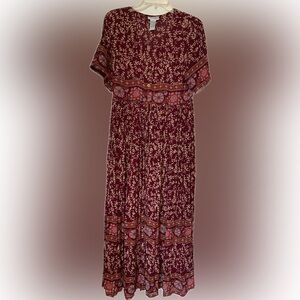 Jasmine KVM Rayon Crinkle Floral Burgundy Maxi Dress
